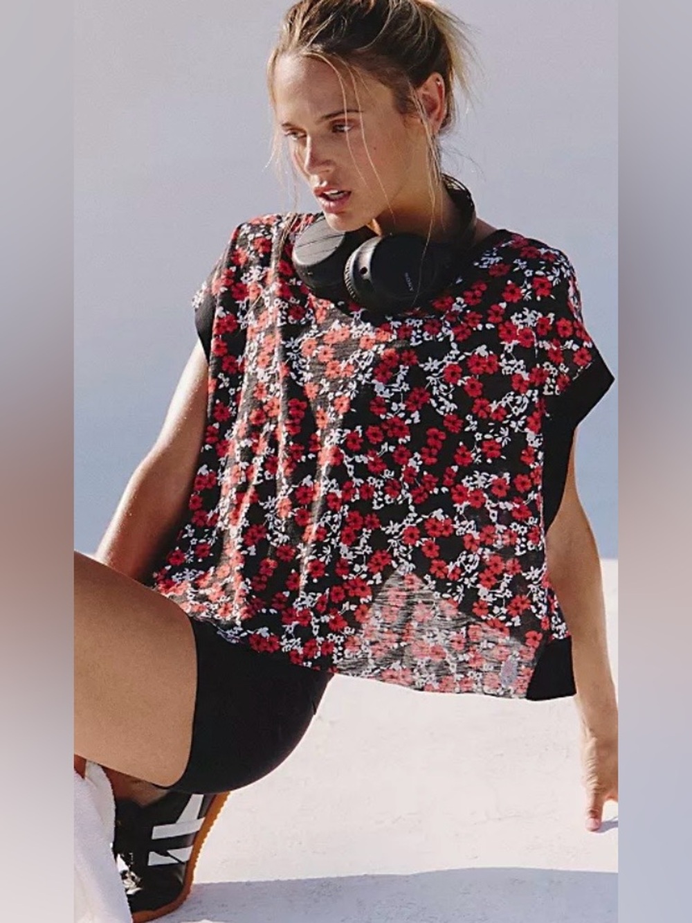 FP Movement My Time Printed Tee, Cranberry Ditzy, NWT, XS